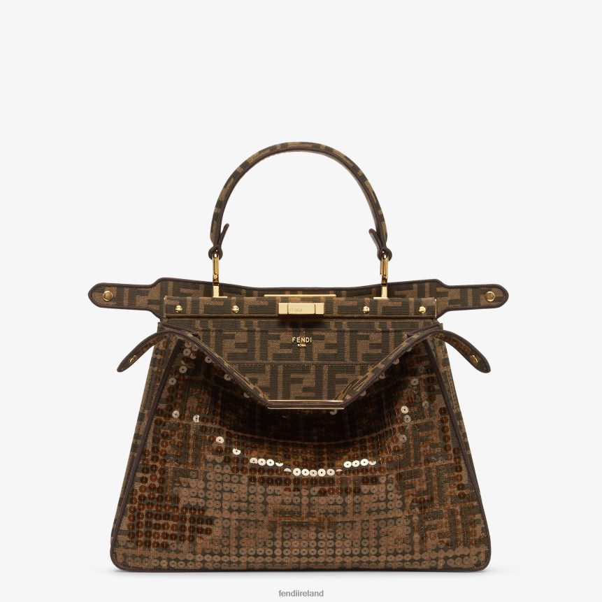 Fendi Women FF Jacquard Fabric Bag With Sequins R06TFR561 Accessories Brown