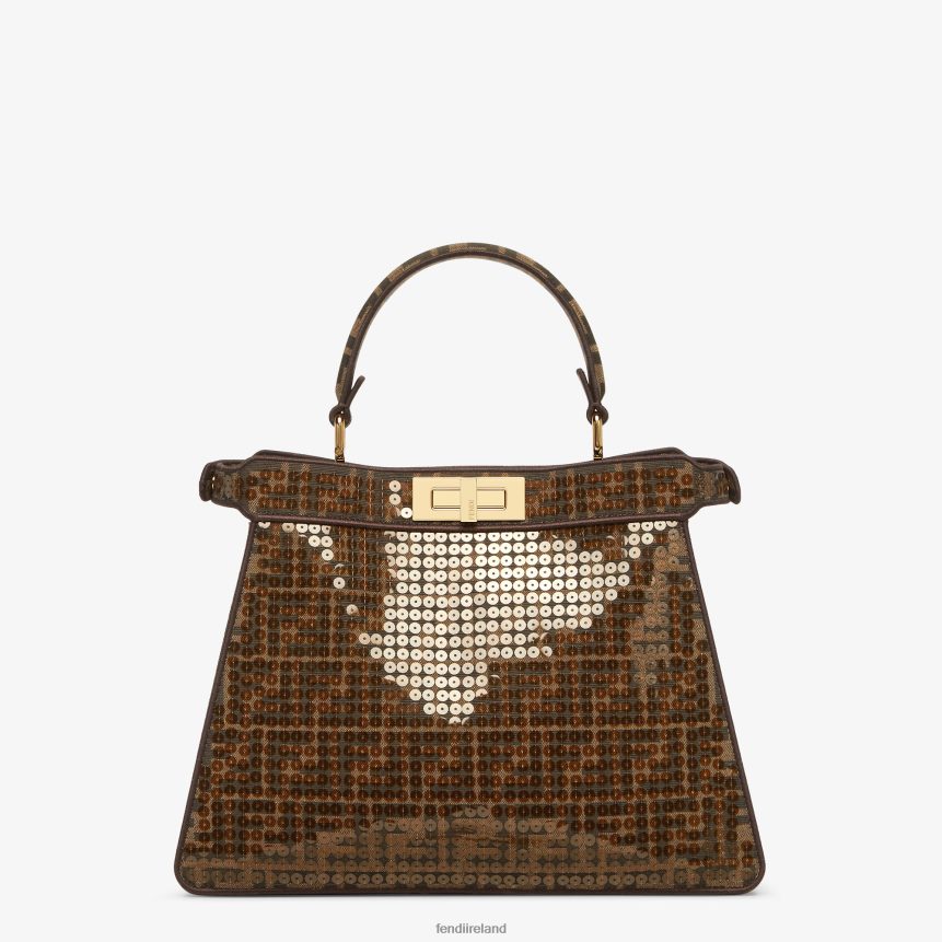 Fendi Women FF Jacquard Fabric Bag With Sequins R06TFR561 Accessories Brown