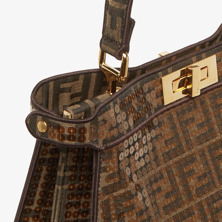 Fendi Women FF Jacquard Fabric Bag With Sequins R06TFR561 Accessories Brown