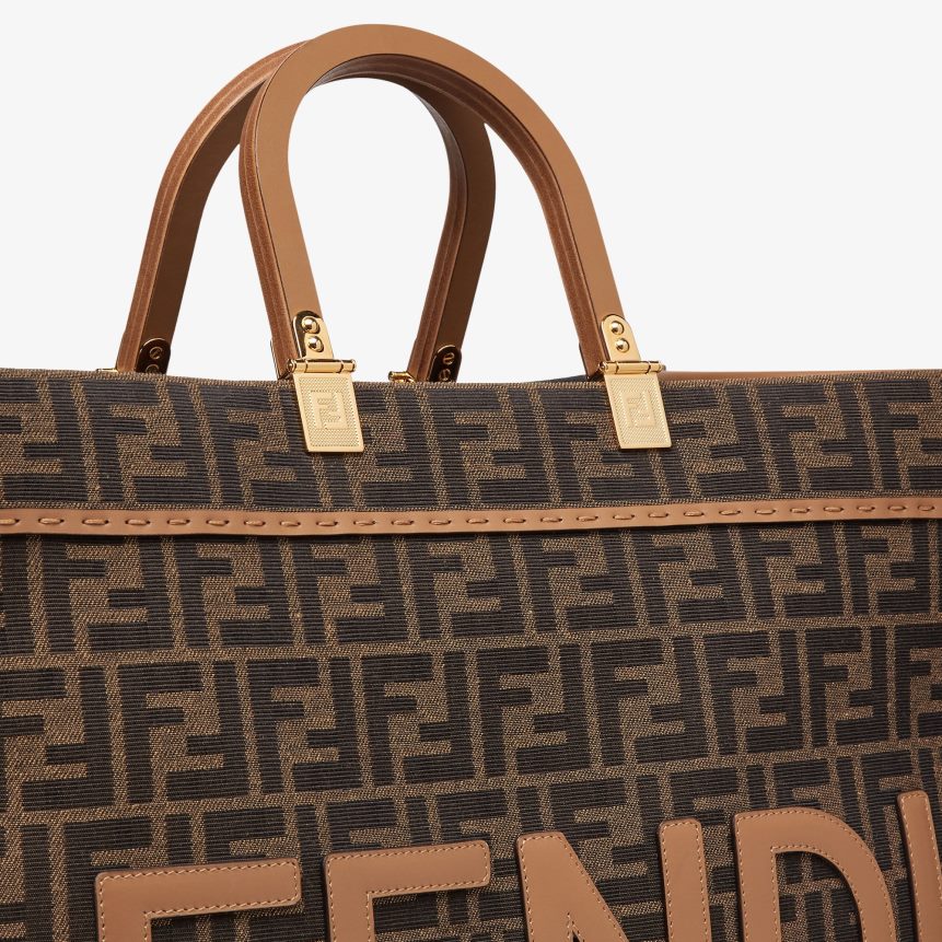 Fendi Women FF Jacquard Fabric Shopper R06TFR533 Accessories Brown