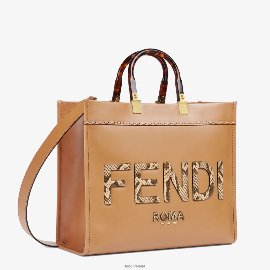 Fendi Women Leather And Elaphe Shopper Bag R06TFR879 Accessories Brown