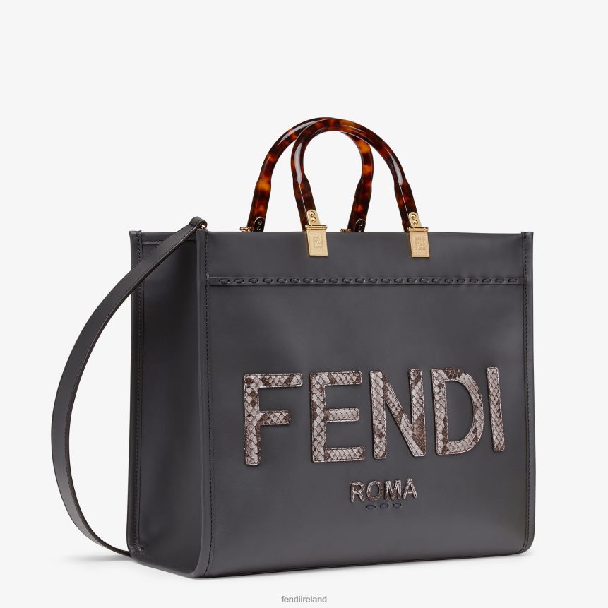 Fendi Women Leather And Elaphe Shopper R06TFR833 Accessories Gray