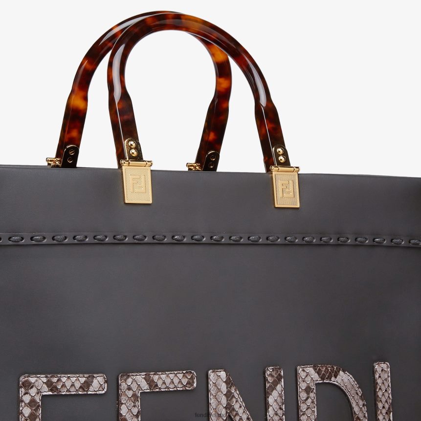 Fendi Women Leather And Elaphe Shopper R06TFR833 Accessories Gray