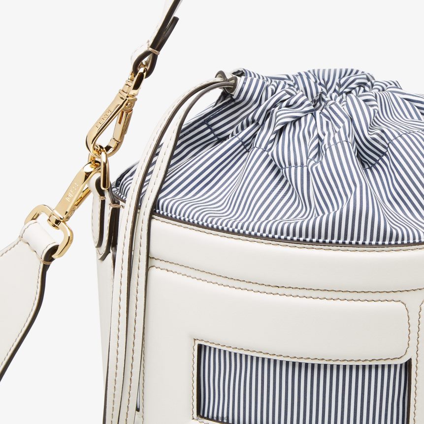 Fendi Women Leather And Striped Fabric Bag R06TFR615 Accessories White