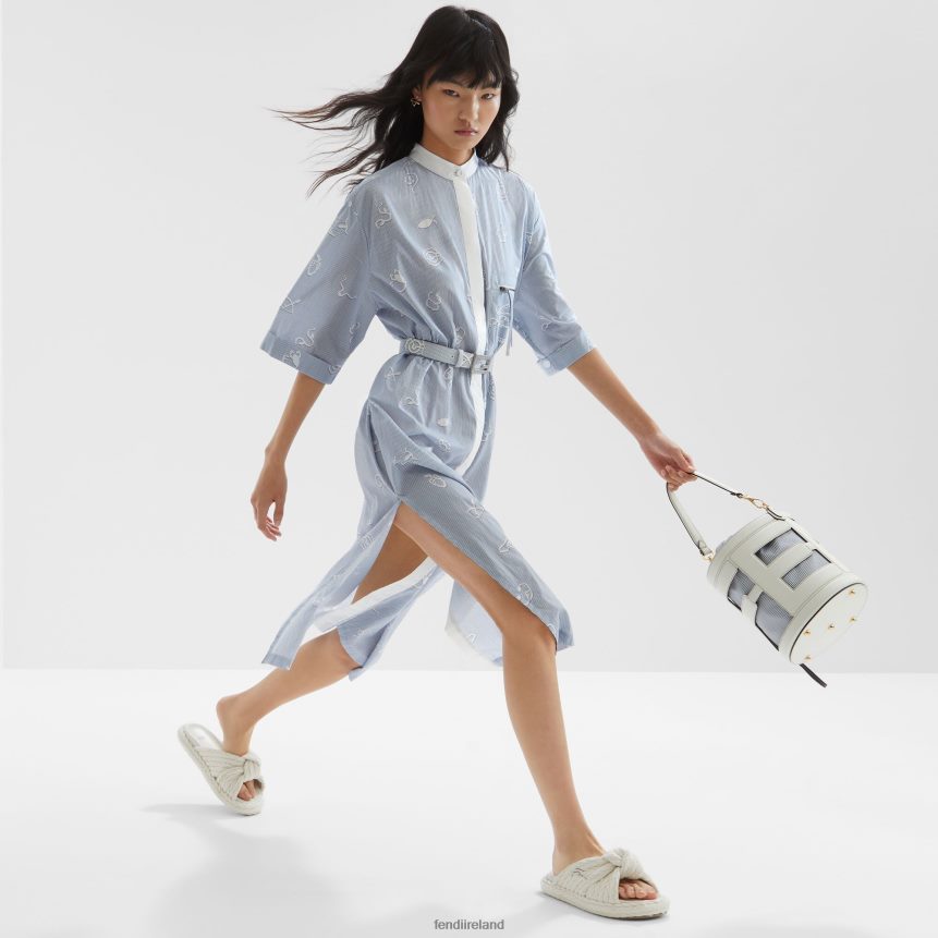 Fendi Women Leather And Striped Fabric Bag R06TFR615 Accessories White