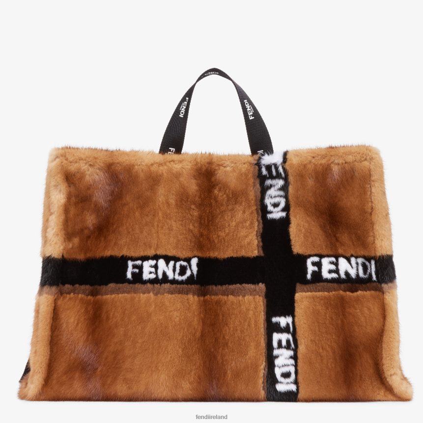 Fendi Women Mink Shopper With Ribbon Inlay R06TFR761 Accessories Brown