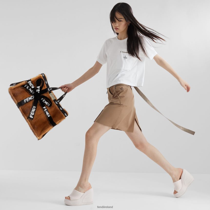 Fendi Women Mink Shopper With Ribbon Inlay R06TFR761 Accessories Brown