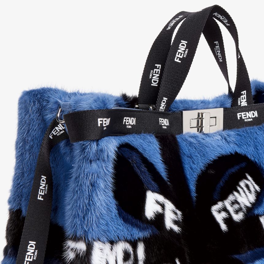 Fendi Women Mink Shopper With Ribbon Inlay R06TFR774 Accessories Blue