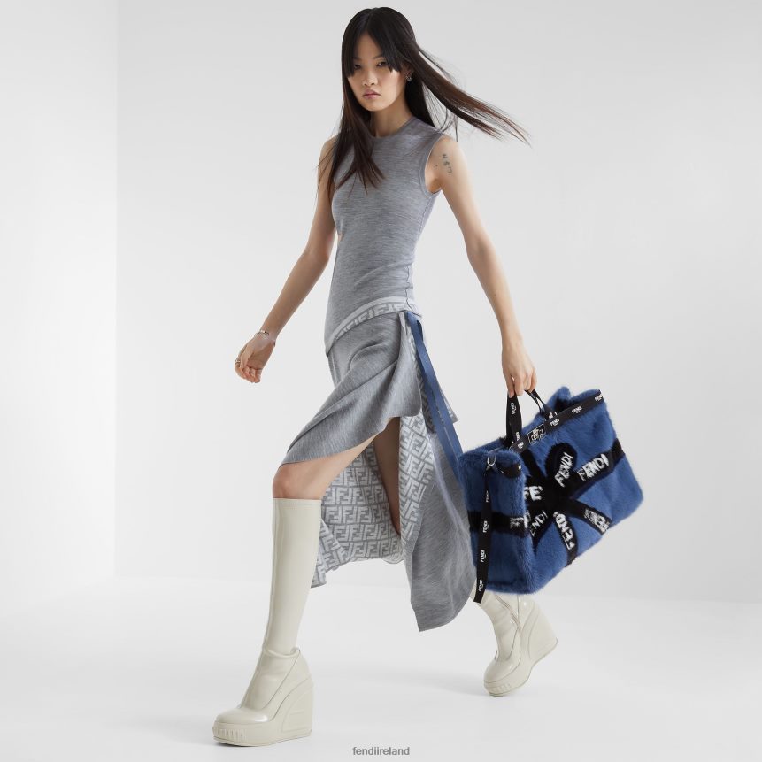 Fendi Women Mink Shopper With Ribbon Inlay R06TFR774 Accessories Blue