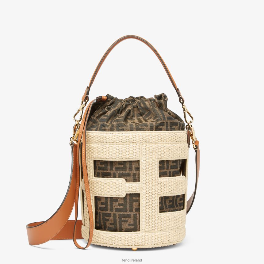 Fendi Women Natural Straw And FF Fabric Bag R06TFR604 Accessories Beige