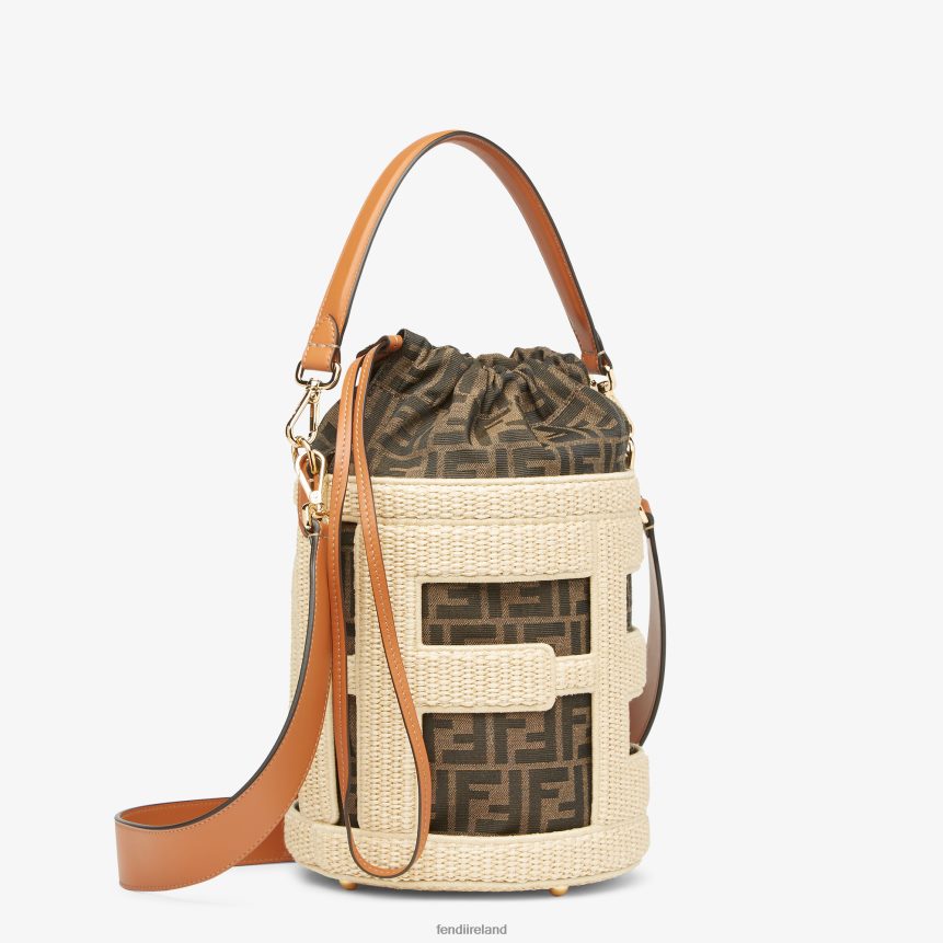 Fendi Women Natural Straw And FF Fabric Bag R06TFR604 Accessories Beige