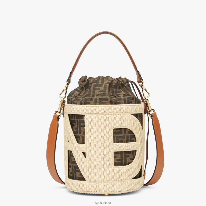 Fendi Women Natural Straw And FF Fabric Bag R06TFR604 Accessories Beige