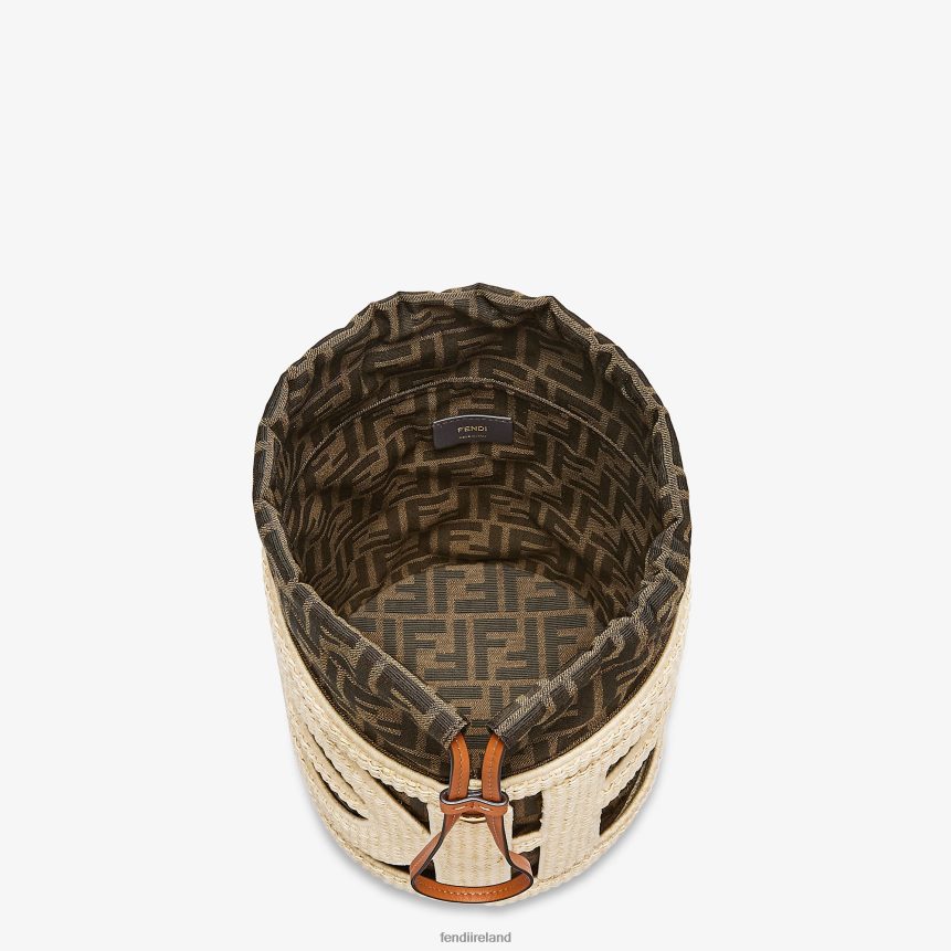 Fendi Women Natural Straw And FF Fabric Bag R06TFR604 Accessories Beige