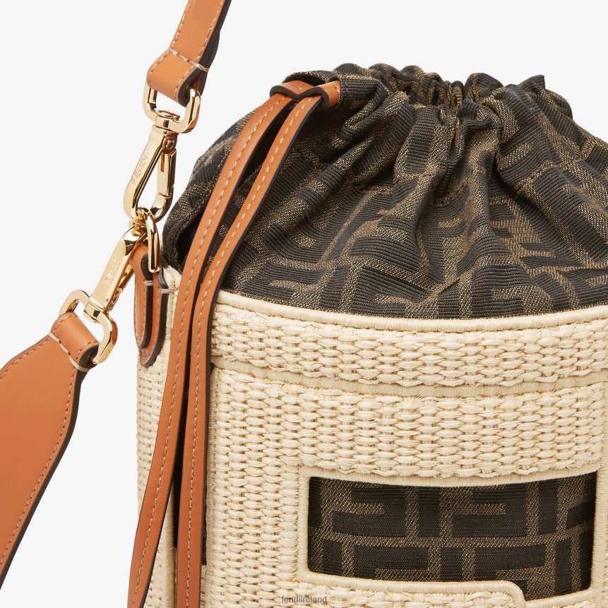 Fendi Women Natural Straw And FF Fabric Bag R06TFR604 Accessories Beige