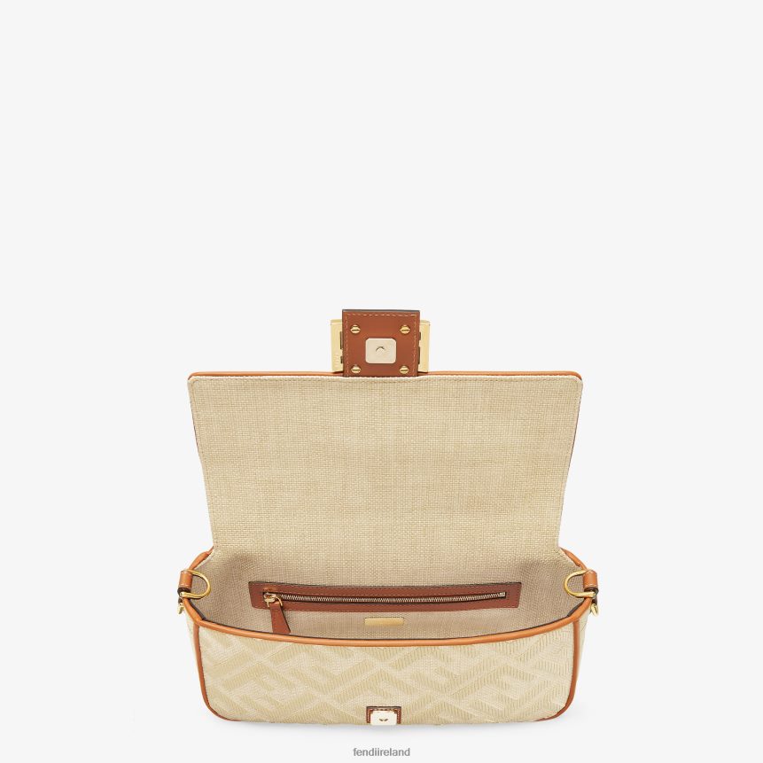 Fendi Women Natural Straw Bag With FF Embroidery R06TFR565 Accessories Beige