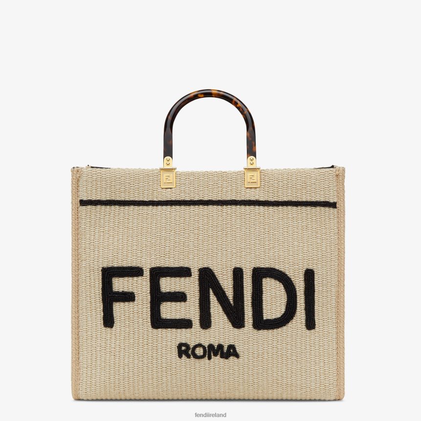 Fendi Women Natural Straw Shopper R06TFR896 Accessories Black
