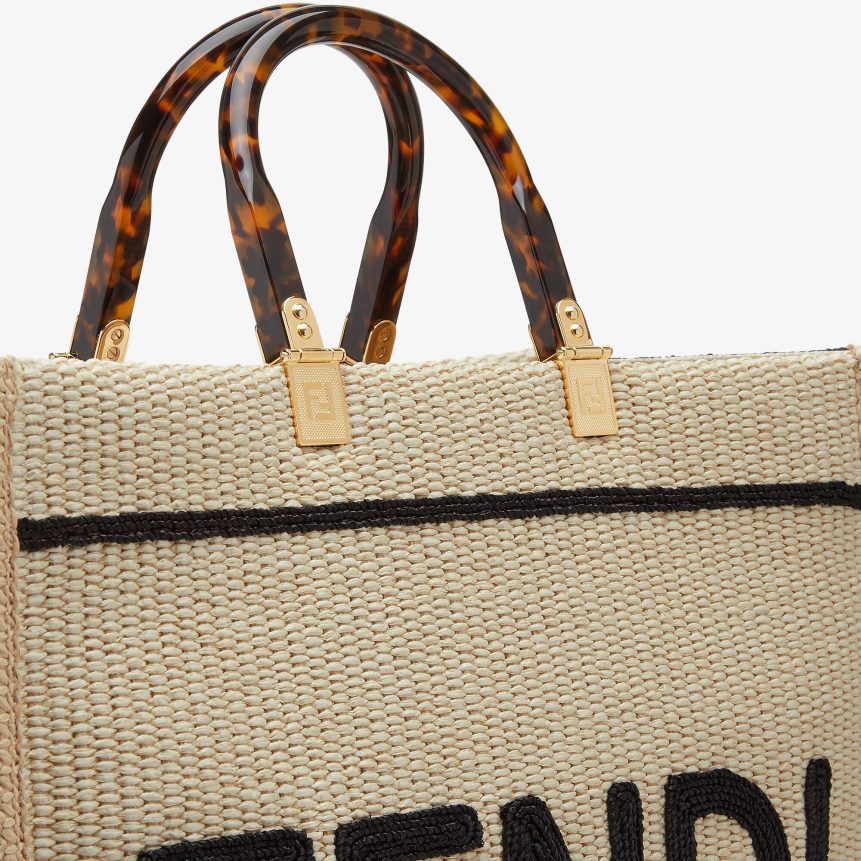 Fendi Women Natural Straw Shopper R06TFR896 Accessories Black