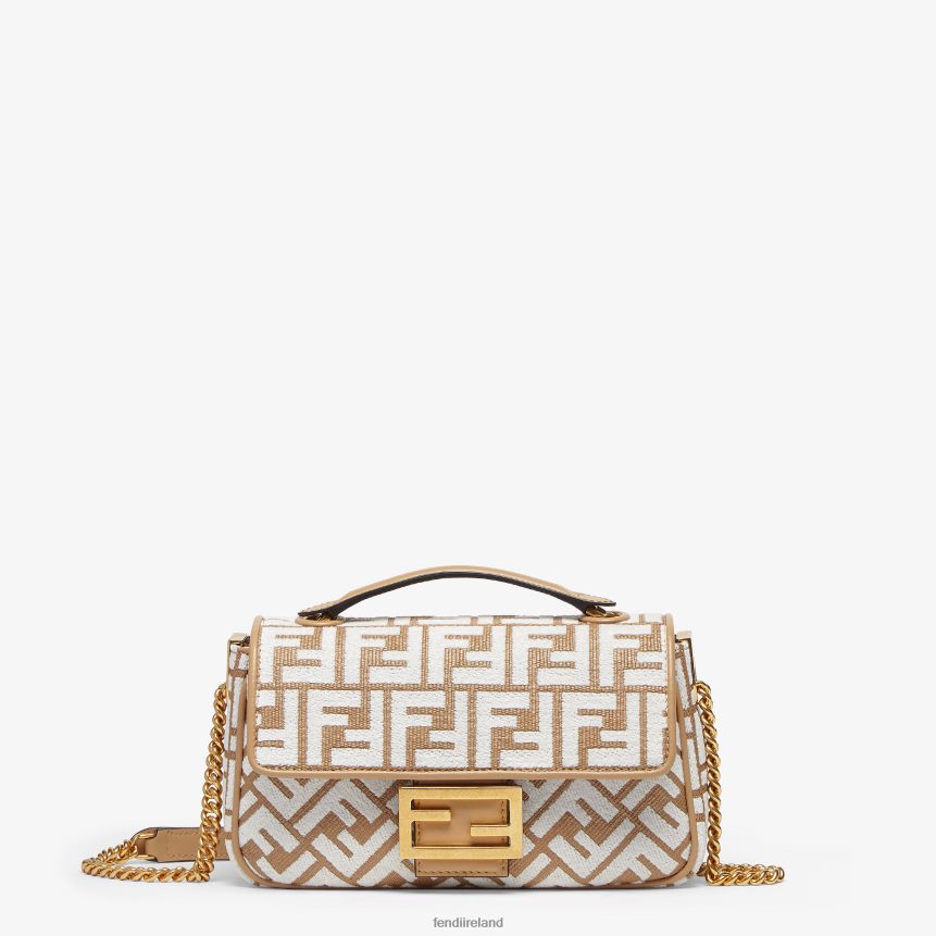 Fendi Women RaFFia Bag With Tapestry Fabric FF Motif R06TFR597 Accessories White