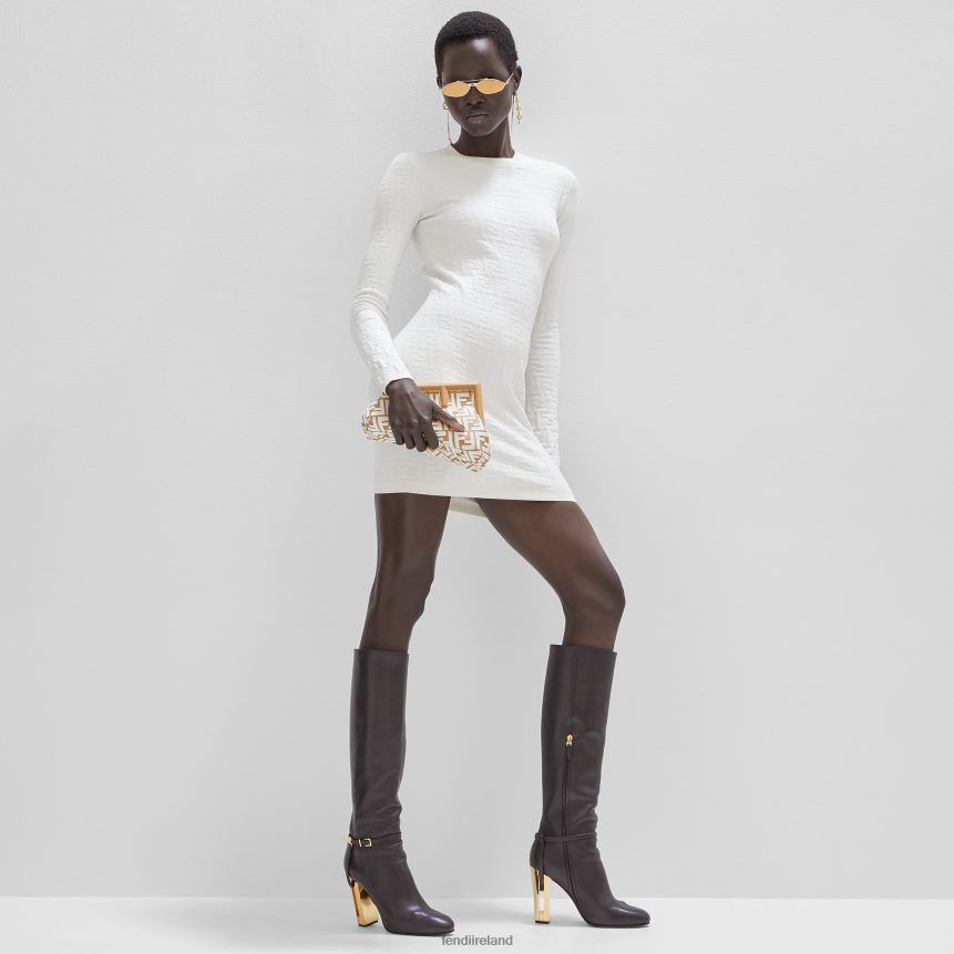 Fendi Women RaFFia Bag With Tapestry Fabric FF Motif R06TFR598 Accessories White