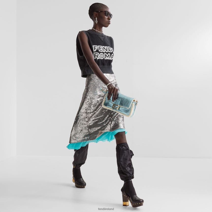 Fendi Women Re-Edition Bag In Lame Sheepskin R06TFR798 Accessories Light blue