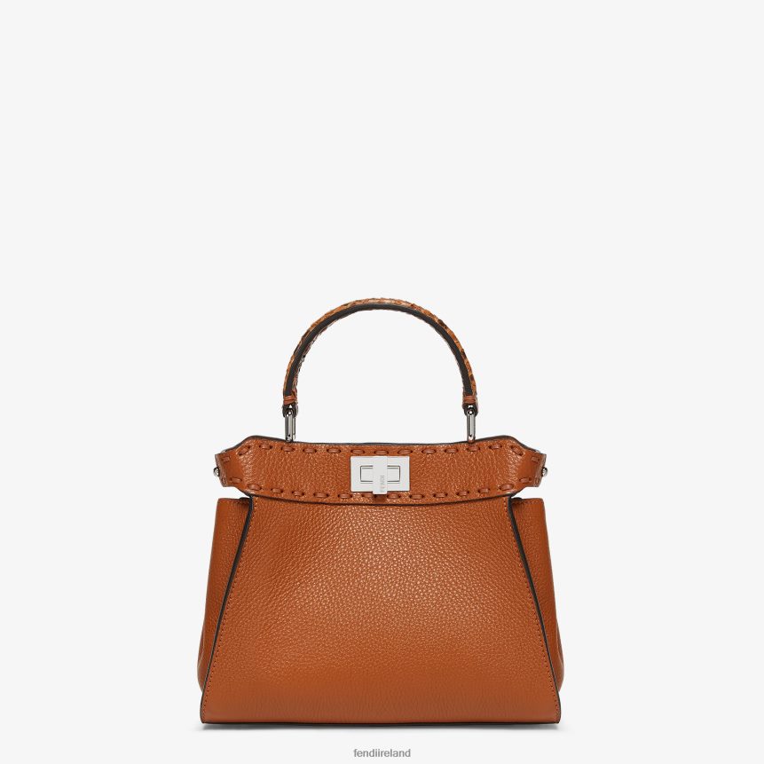 Fendi Women Selleria Bag With Oversized Topstitching And Exotic Details R06TFR613 Accessories Brown