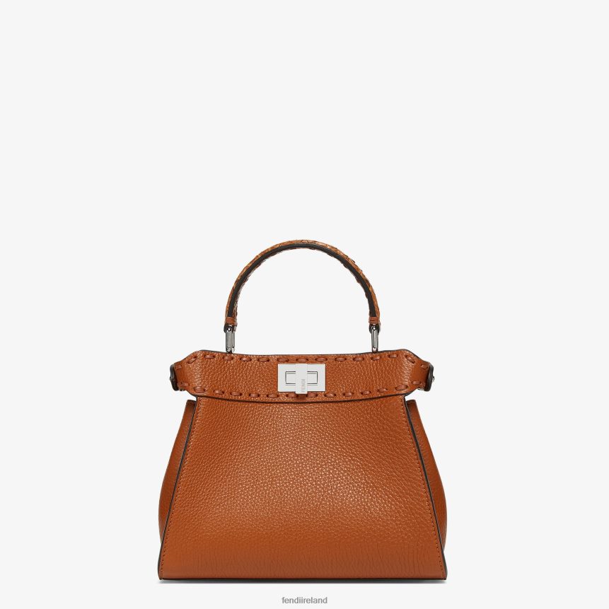 Fendi Women Selleria Bag With Oversized Topstitching And Exotic Details R06TFR613 Accessories Brown
