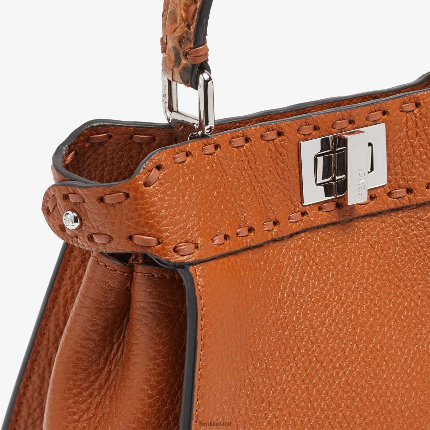 Fendi Women Selleria Bag With Oversized Topstitching And Exotic Details R06TFR613 Accessories Brown