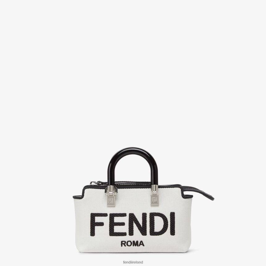 Fendi Women Canvas Small Boston Bag With Roma Embroidery R06TFR700 Accessories White