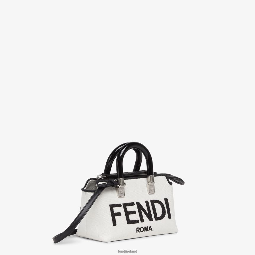 Fendi Women Canvas Small Boston Bag With Roma Embroidery R06TFR700 Accessories White
