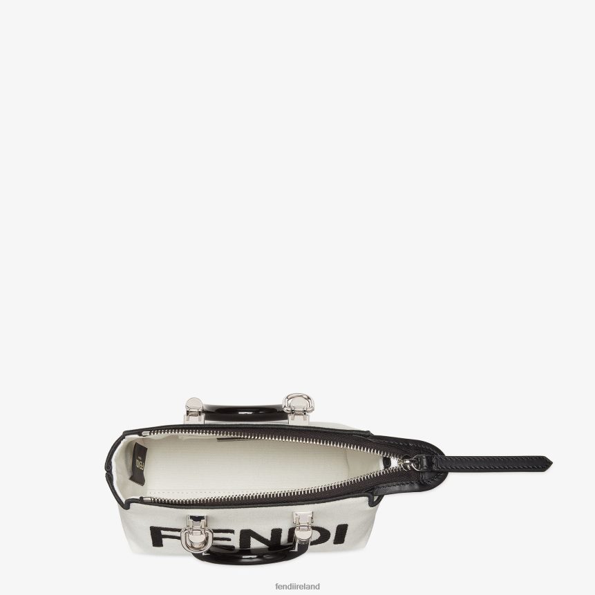 Fendi Women Canvas Small Boston Bag With Roma Embroidery R06TFR700 Accessories White