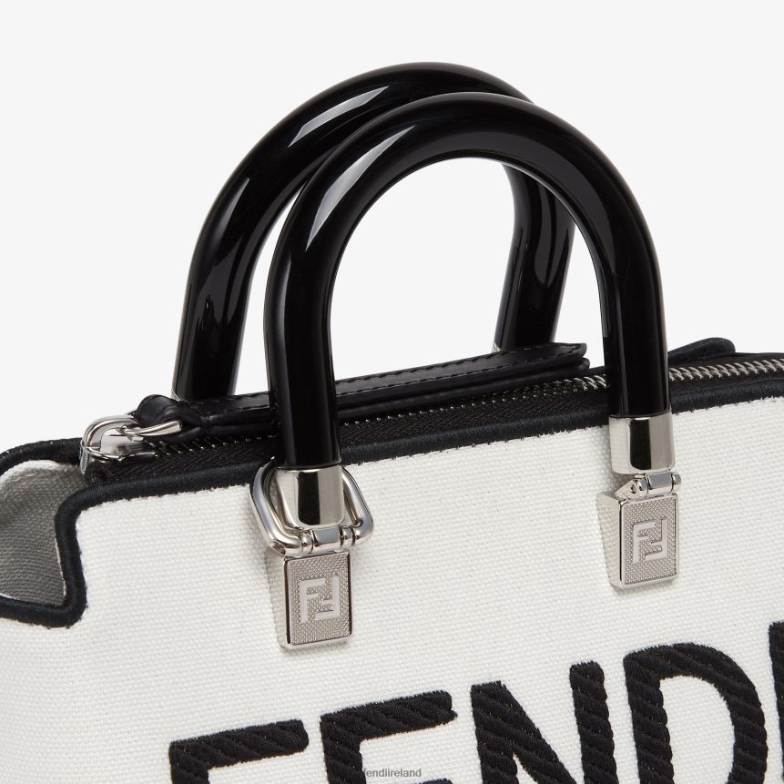 Fendi Women Canvas Small Boston Bag With Roma Embroidery R06TFR700 Accessories White