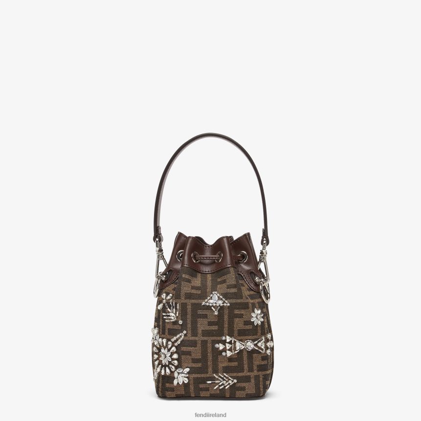 Fendi Women FF Fabric Mini-Bag With Embroideries R06TFR821 Accessories Brown