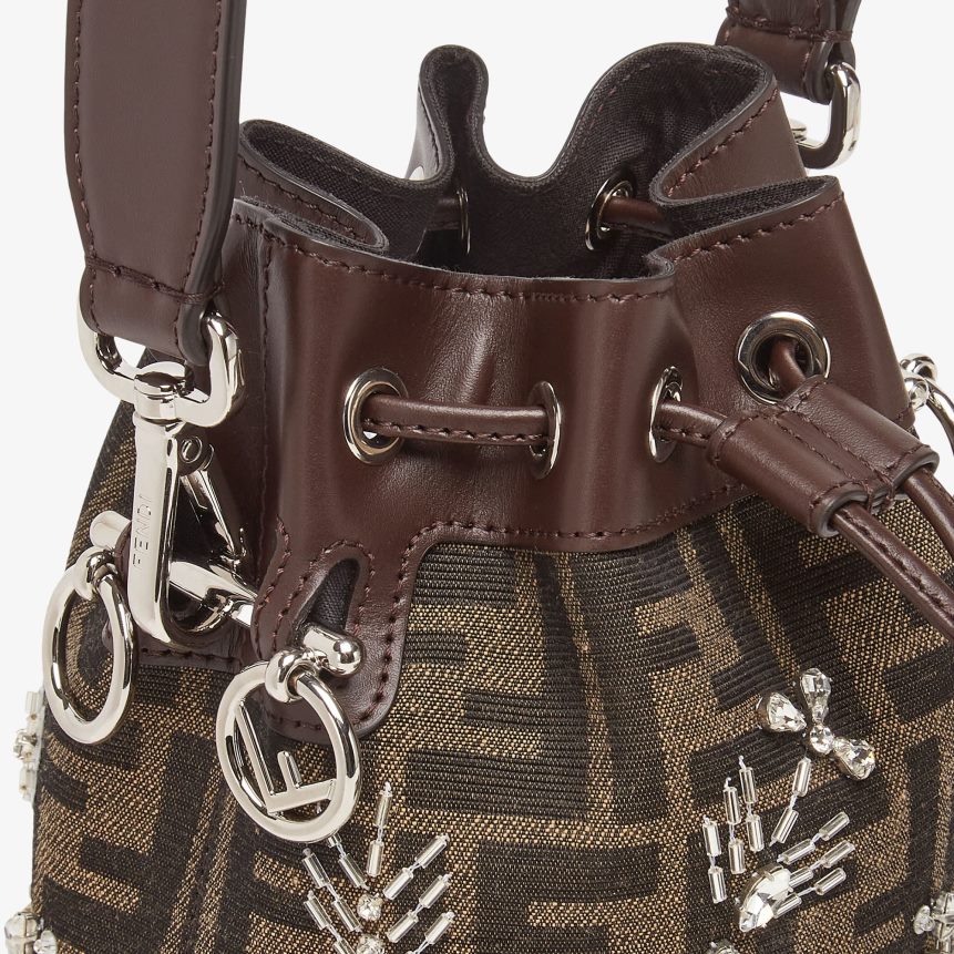 Fendi Women FF Fabric Mini-Bag With Embroideries R06TFR821 Accessories Brown