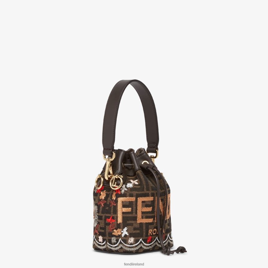 Fendi Women FF Jacquard Fabric Mini Bag With Embroidery R06TFR582 Accessories Brown