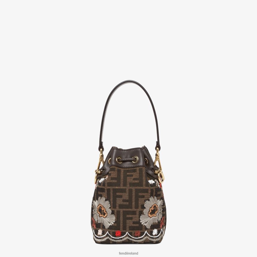 Fendi Women FF Jacquard Fabric Mini Bag With Embroidery R06TFR582 Accessories Brown
