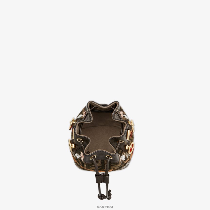 Fendi Women FF Jacquard Fabric Mini Bag With Embroidery R06TFR582 Accessories Brown