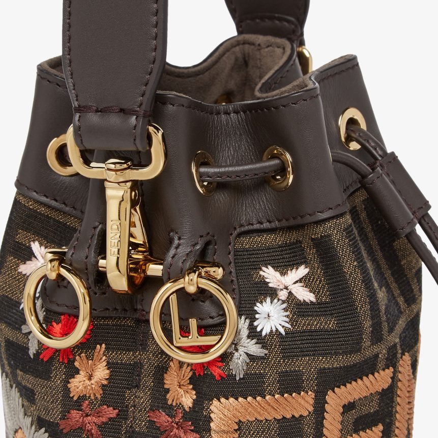 Fendi Women FF Jacquard Fabric Mini Bag With Embroidery R06TFR582 Accessories Brown