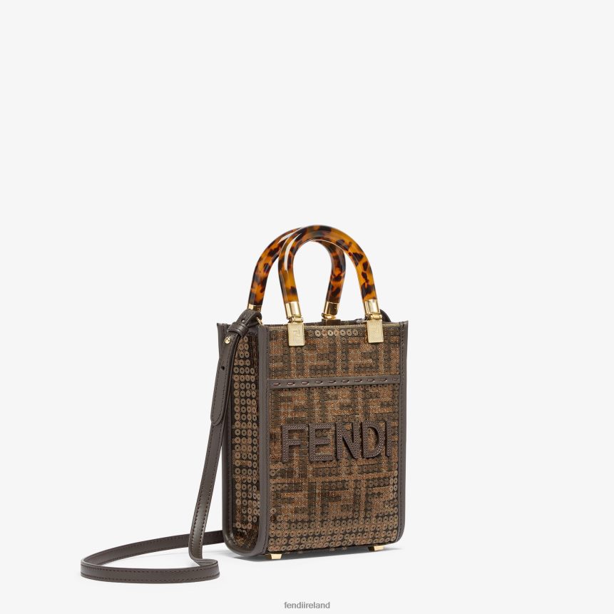 Fendi Women FF Jacquard Fabric Mini Bag With Sequins R06TFR584 Accessories Brown