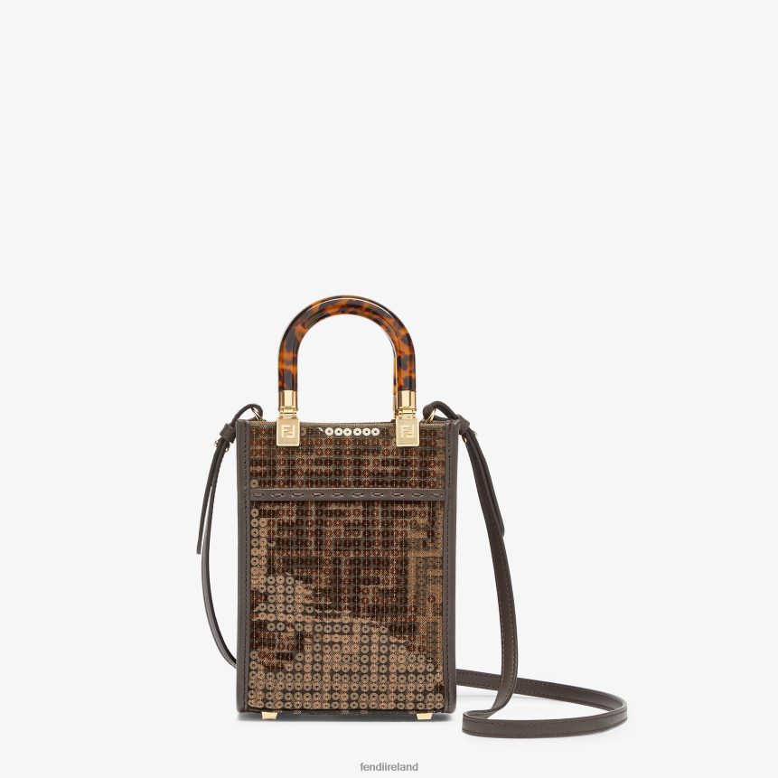 Fendi Women FF Jacquard Fabric Mini Bag With Sequins R06TFR584 Accessories Brown