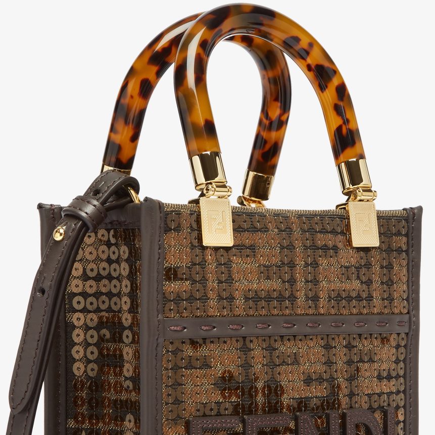 Fendi Women FF Jacquard Fabric Mini Bag With Sequins R06TFR584 Accessories Brown