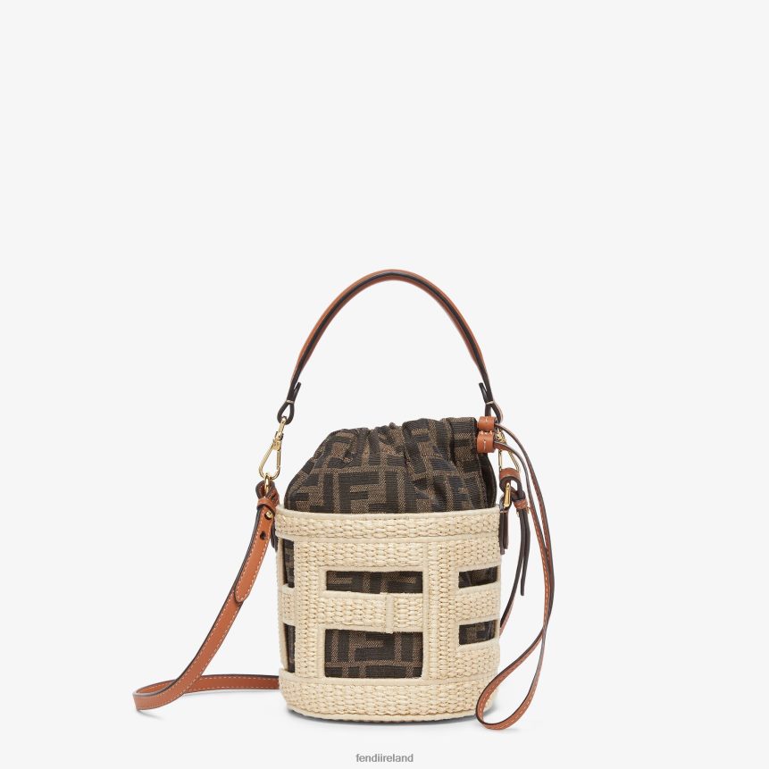 Fendi Women Natural Straw And FF Fabric Mini-Bag R06TFR603 Accessories Beige