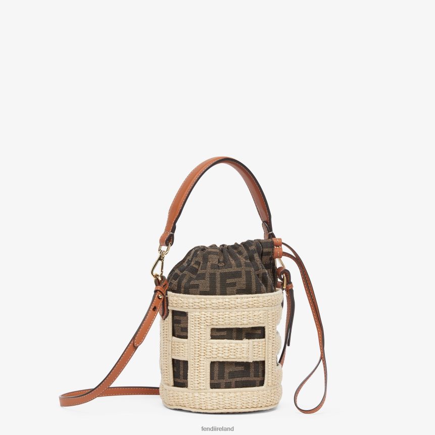 Fendi Women Natural Straw And FF Fabric Mini-Bag R06TFR603 Accessories Beige