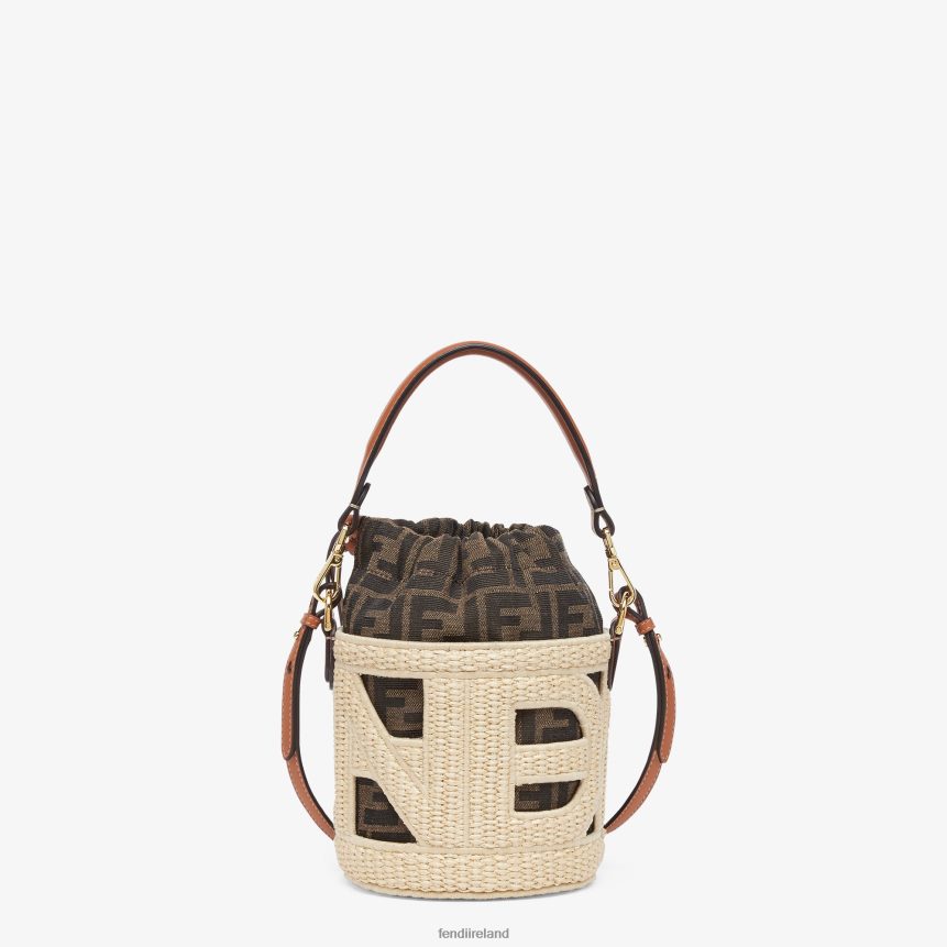 Fendi Women Natural Straw And FF Fabric Mini-Bag R06TFR603 Accessories Beige
