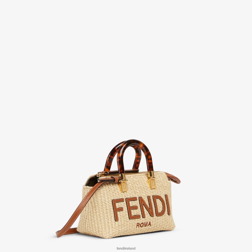 Fendi Women Natural Straw Small Boston Bag R06TFR602 Accessories Beige