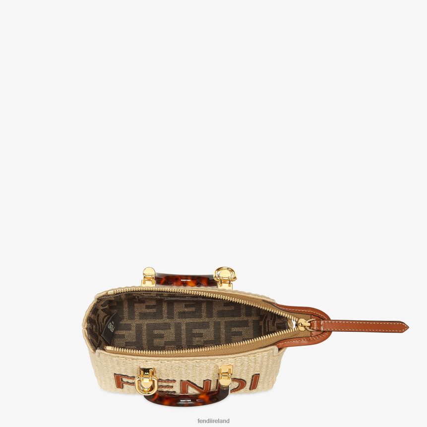 Fendi Women Natural Straw Small Boston Bag R06TFR602 Accessories Beige