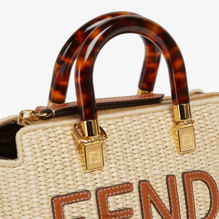 Fendi Women Natural Straw Small Boston Bag R06TFR602 Accessories Beige