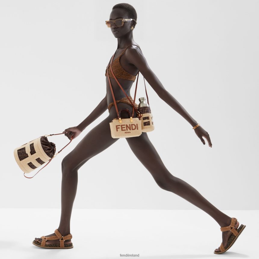 Fendi Women Natural Straw Small Boston Bag R06TFR602 Accessories Beige