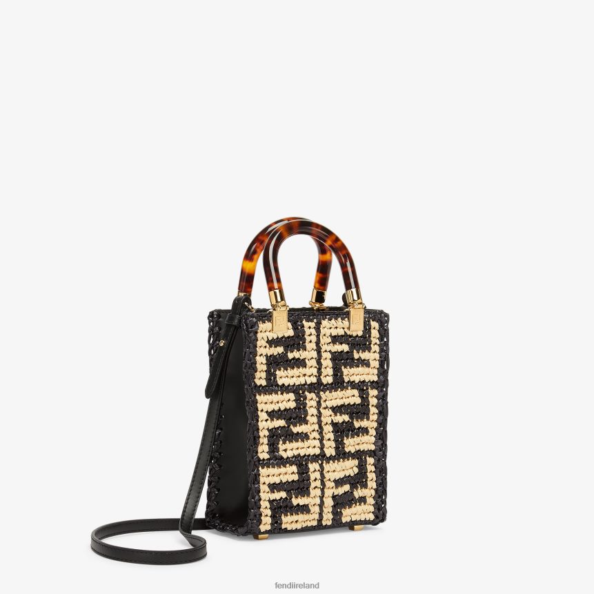 Fendi Women RaFFia Mini Bag With Crocheted FF R06TFR898 Accessories Black