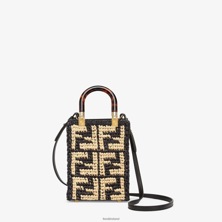 Fendi Women RaFFia Mini Bag With Crocheted FF R06TFR898 Accessories Black