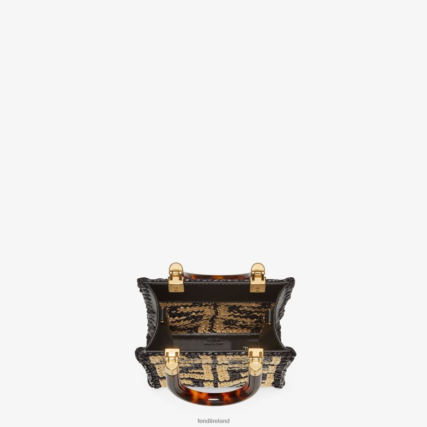 Fendi Women RaFFia Mini Bag With Crocheted FF R06TFR898 Accessories Black